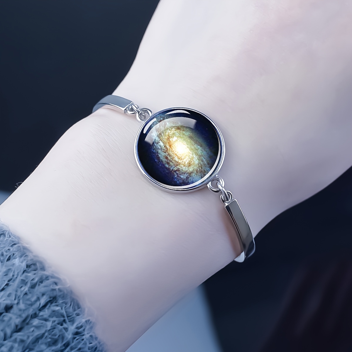 Galaxy Spiral Nebula Dome Pendant Bracelet for Men and Women
